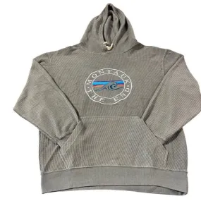 Adult Montauk The End Wave Full Chest Embroidered Logo Baja Pullover Hoodie in Grey