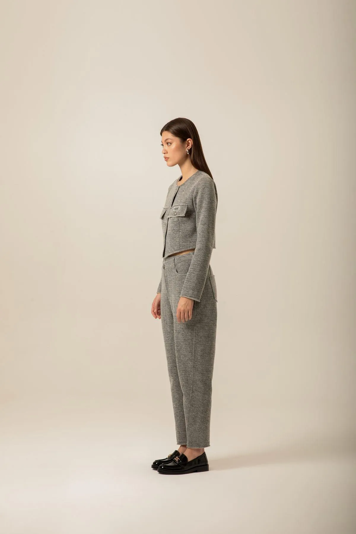 Asymmetrical Closure Knitwear Grey Pants