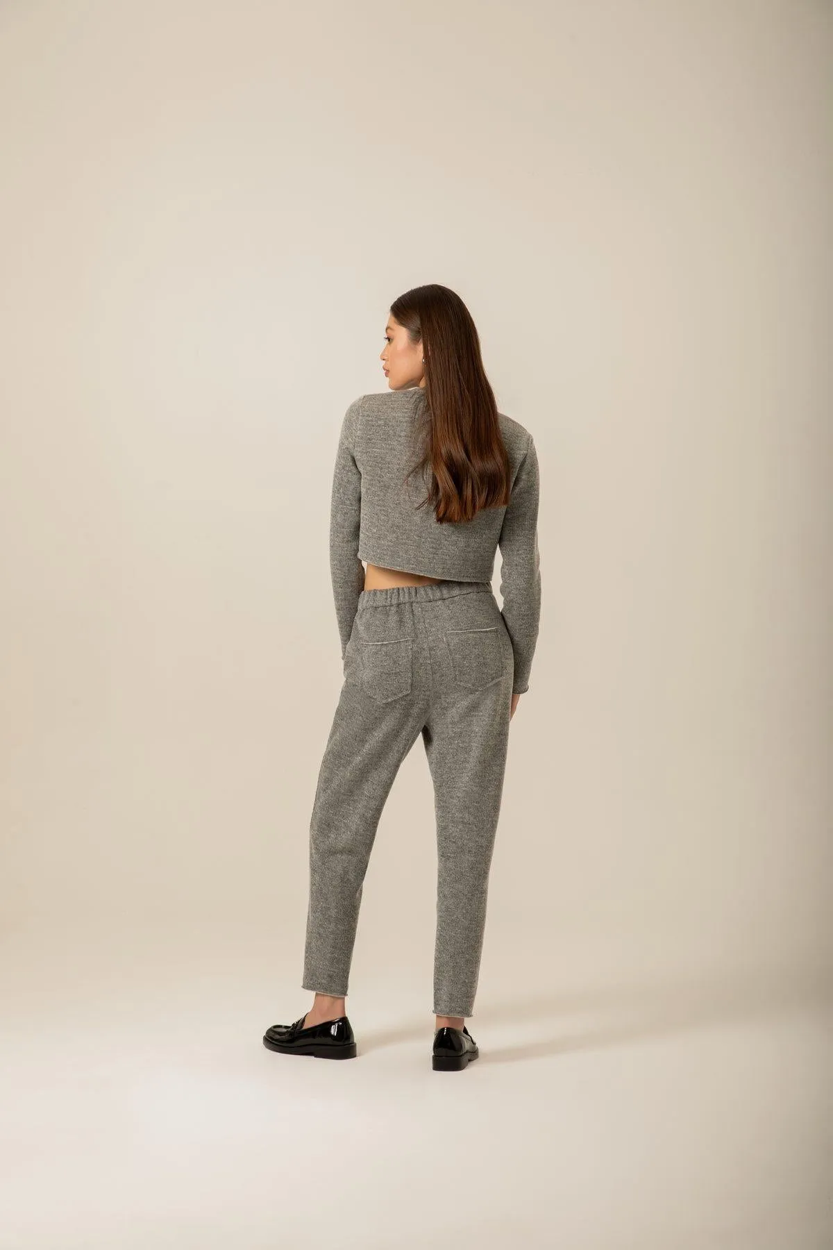 Asymmetrical Closure Knitwear Grey Pants