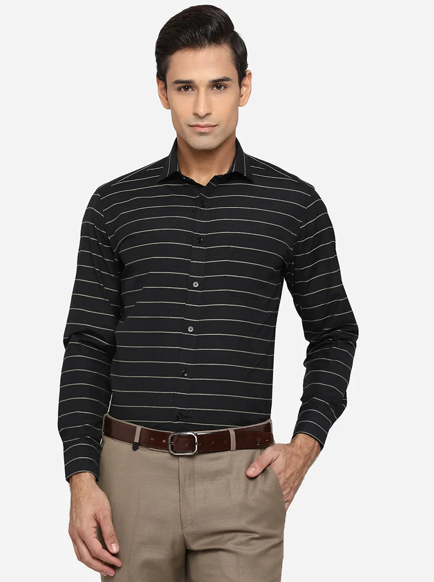 Black & Grey Striped Slim Fit Formal Shirt | Greenfibre