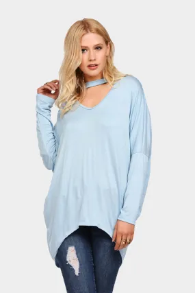 Blue V Neck Top With Choker