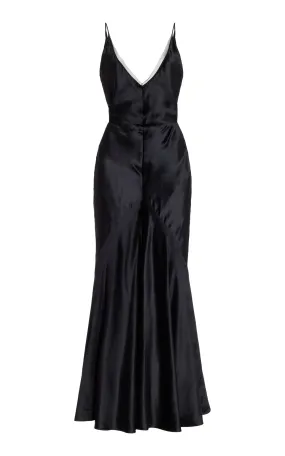 Brigita Slip Maxi Dress in Black Silk Velvet