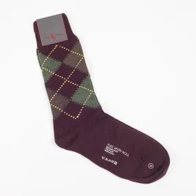 Burgundy, green, brown and yellow argyle wool socks