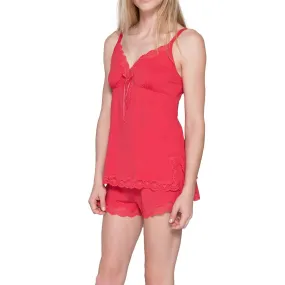 Carmen Shortie Pajama - Coral Red