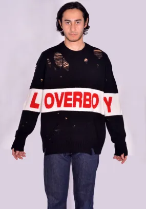 CHARLES JEFFREY LOVERBOY 041090201 UNISEX DISTRESSED LOVEBOY LOGO KNIT SWEATER  (New season FW24)