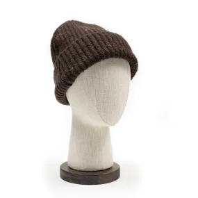 Coffee brown wool and cashmere donegal ribbed fisherman hat