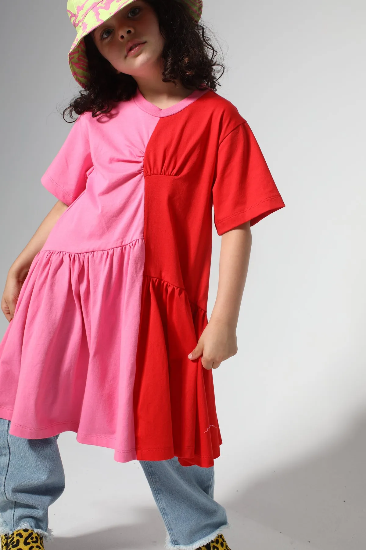 DUO COLOUR GATHERED JERSEY T-SHIRT DRESS