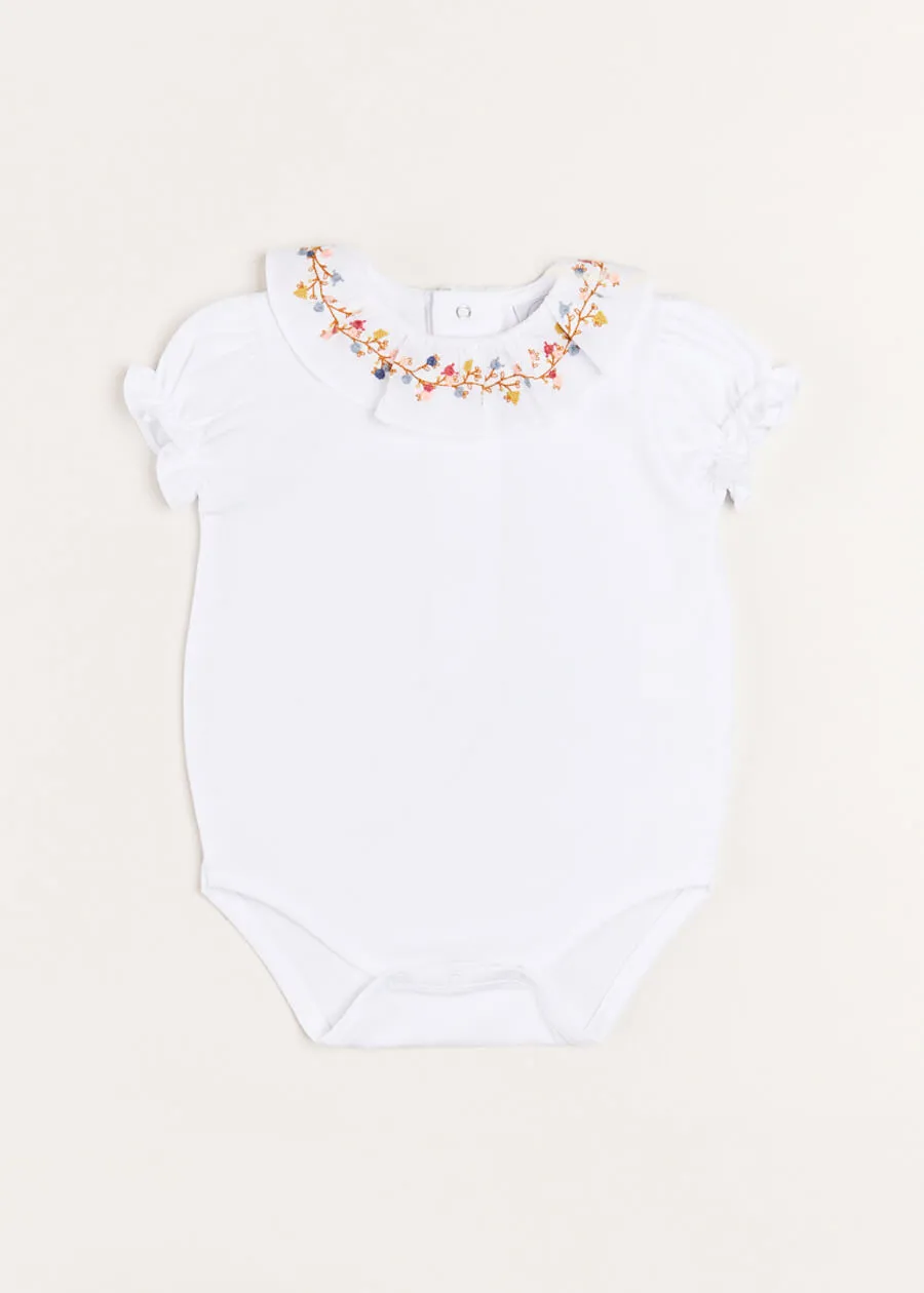 Floral Embroidered Short Sleeve Bodysuit in Blue (3mths-2yrs)