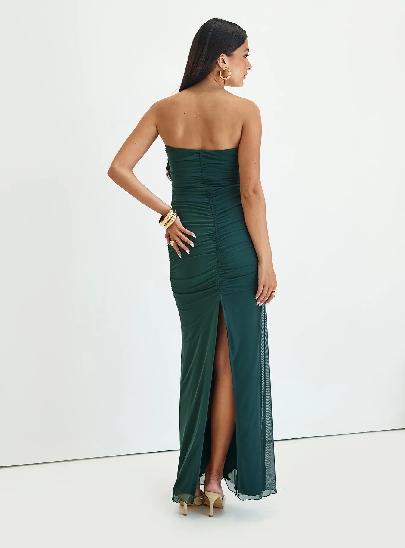 Gomeza Strapless Cut Out Maxi Dress Dark Green