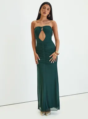 Gomeza Strapless Cut Out Maxi Dress Dark Green