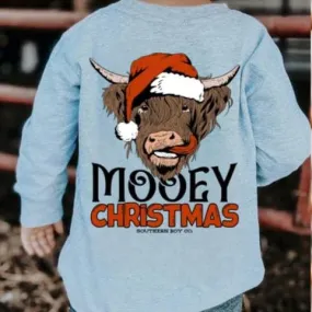 (GREY) Highland Mooey Christmas Long Sleeve Boys Tee