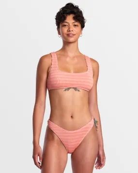 Grooves Stripe High Leg French Bikini Bottoms - Fusion Coral