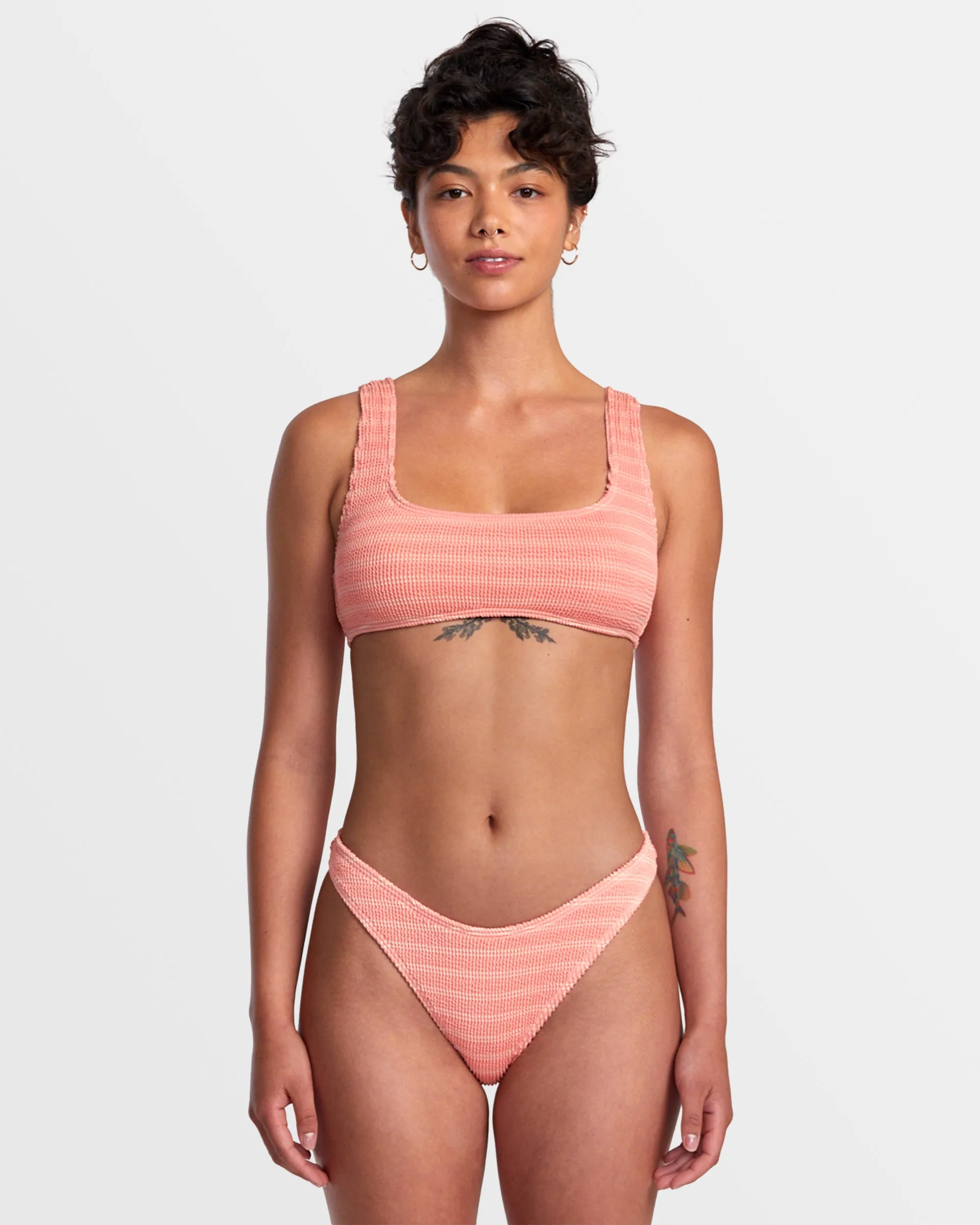 Grooves Stripe High Leg French Bikini Bottoms - Fusion Coral