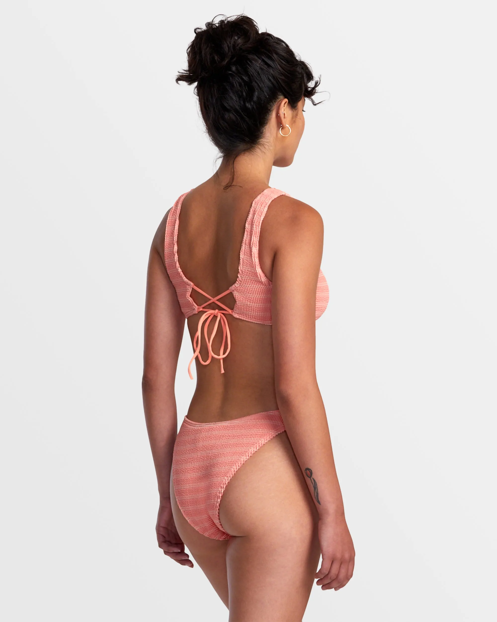 Grooves Stripe High Leg French Bikini Bottoms - Fusion Coral