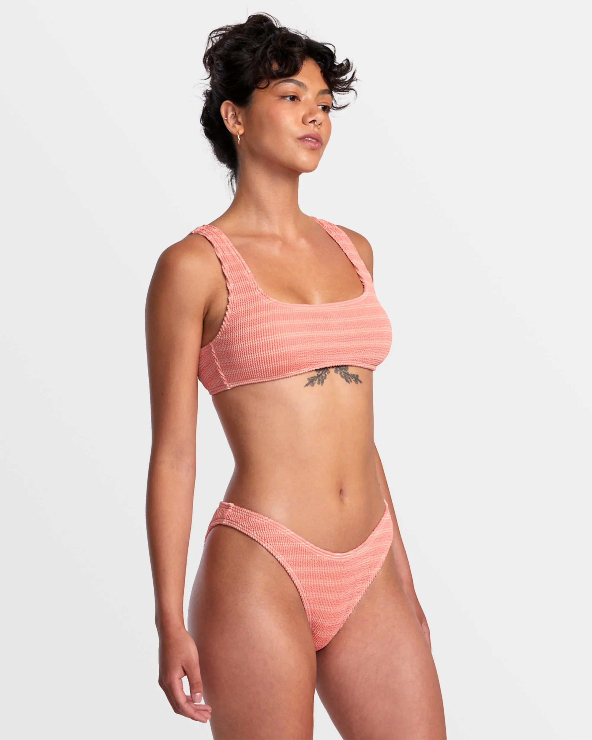 Grooves Stripe High Leg French Bikini Bottoms - Fusion Coral