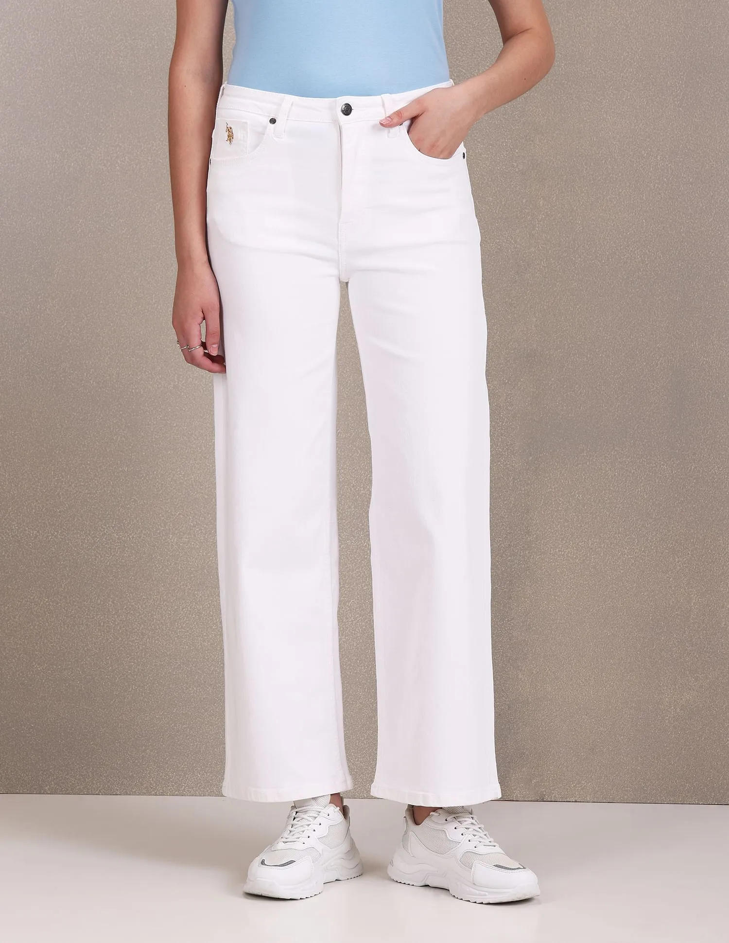 High Rise Twill Wide Leg Jeans