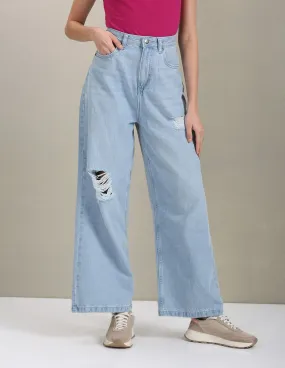 High Rise Wide Leg Distressed Jeans