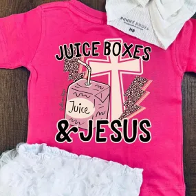 (Hot Pink) Juice Boxes & Jesus Short Sleeve Girls Tee