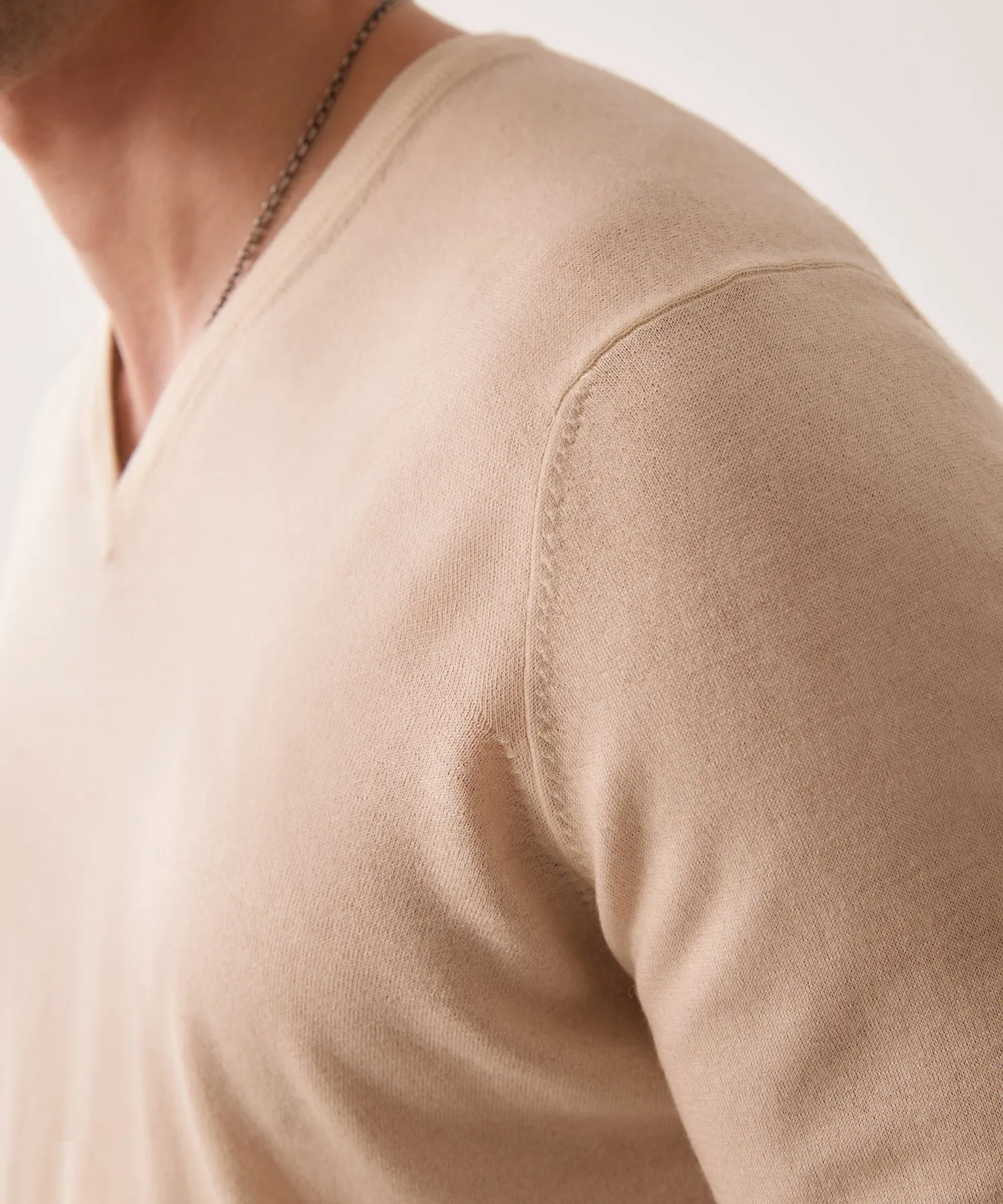 Italian Cashmere V-Neck Sweater in Khaki