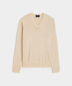 Italian Cashmere V-Neck Sweater in Khaki