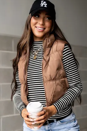 Johnny Cropped Puffer Vest - Taupe