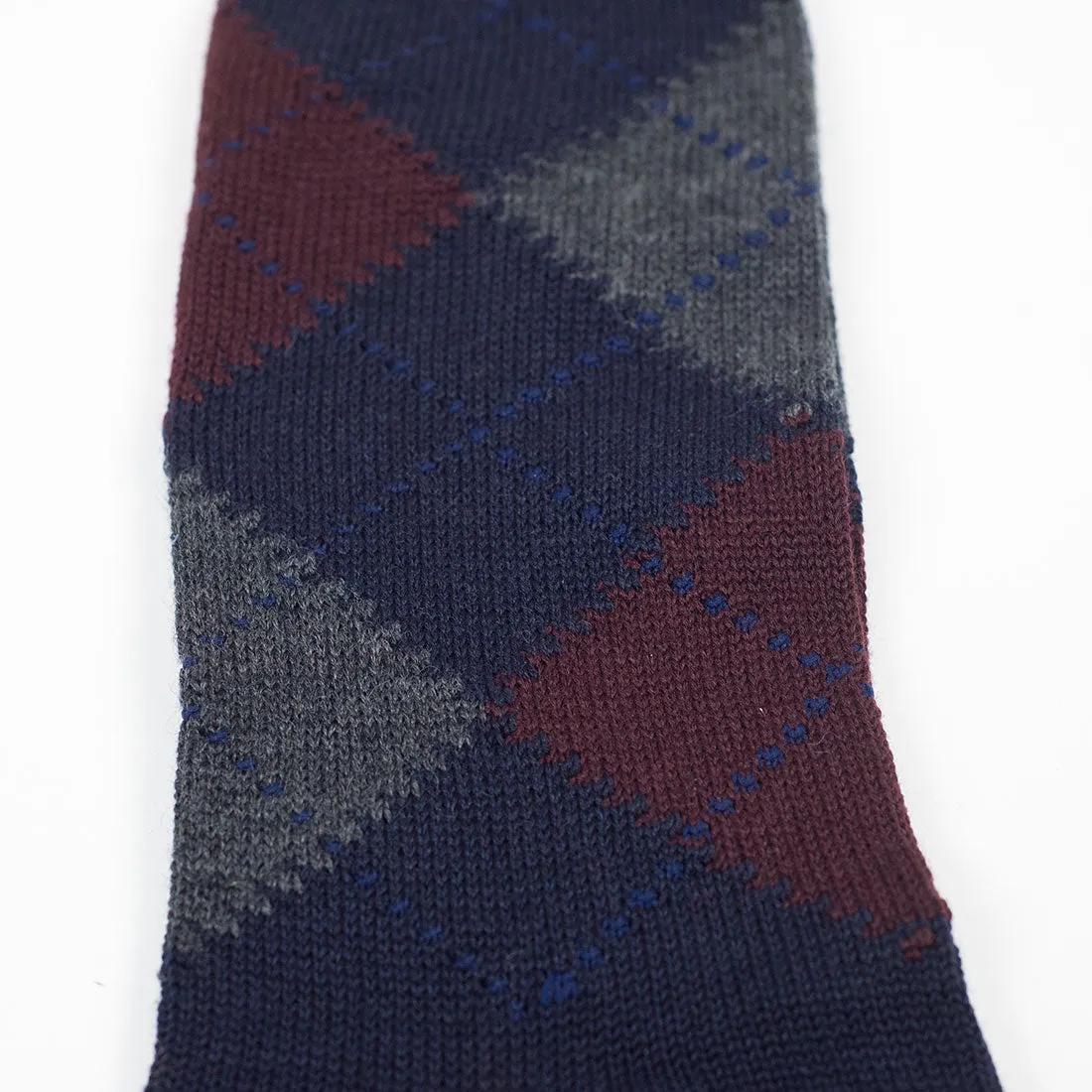 Navy, burgundy and grey argyle wool socks