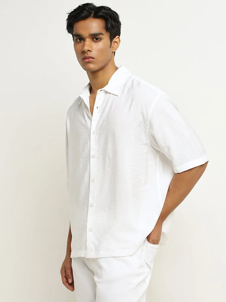 Nuon White Textured Relaxed-Fit Shirt