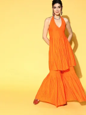 Orange Backless Kurta Sharara Set