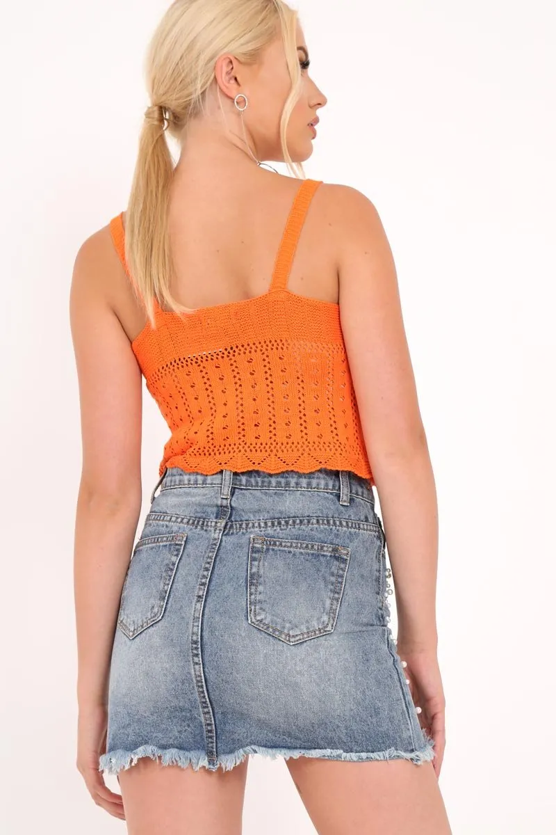 Orange Crochet Crop Cami  - Gissel