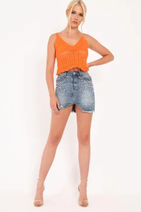 Orange Crochet Crop Cami  - Gissel