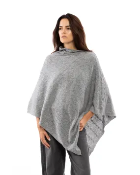 Pure Cashmere Cable Knit Poncho Melange Gray