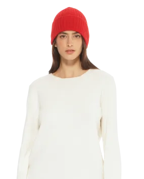 Pure Cashmere Ribbed Hat Red