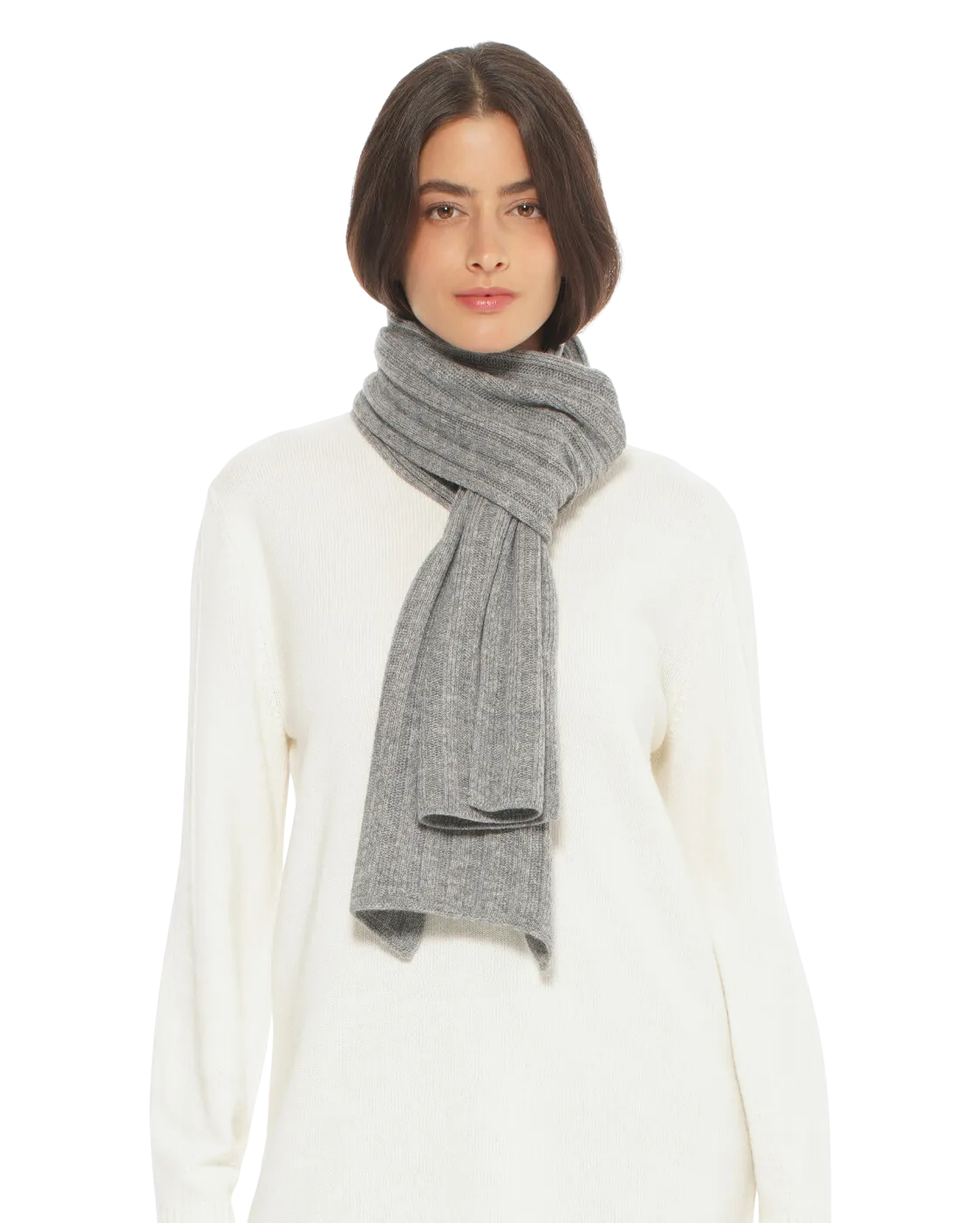 Pure Cashmere Ribbed Scarf Medium Grey