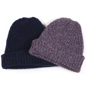 Purple & grey marled wool & cashmere rib fisherman hat