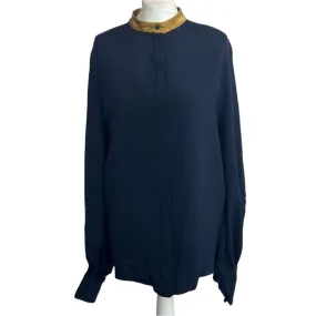 Roksanda Navy and Mustard Detail Silky Shirt XL