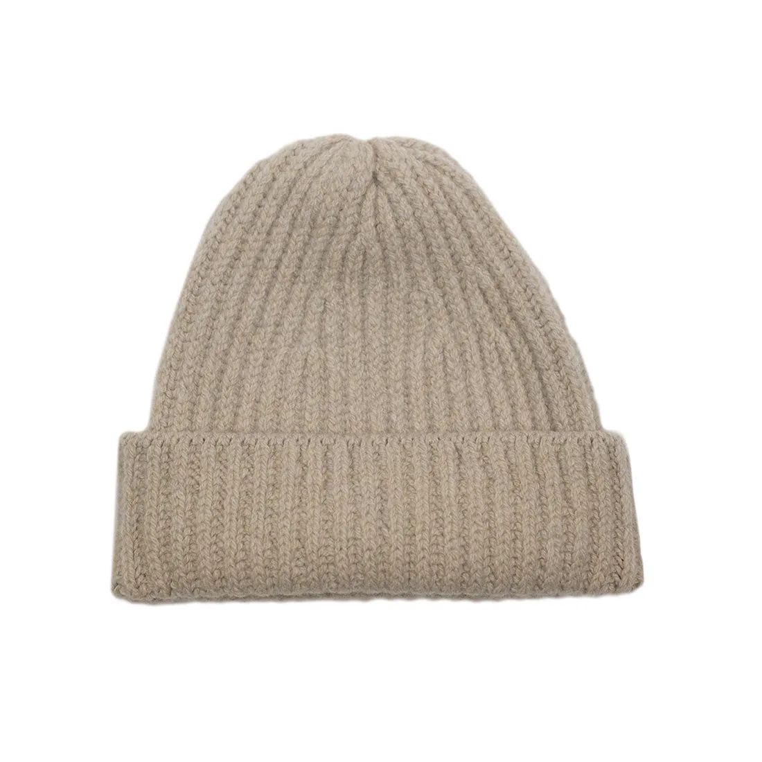 Sabbia light beige classic ribbed fisherman merino wool hat