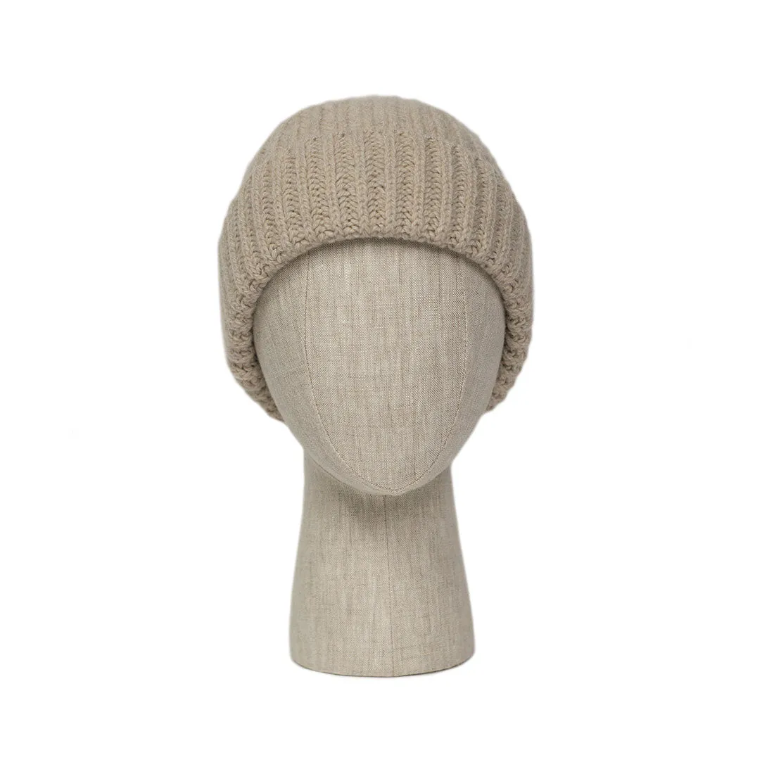 Sabbia light beige classic ribbed fisherman merino wool hat