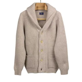 Shawl collar 4-ply cardigan jacket in Cobble beige supergeelong lambswool