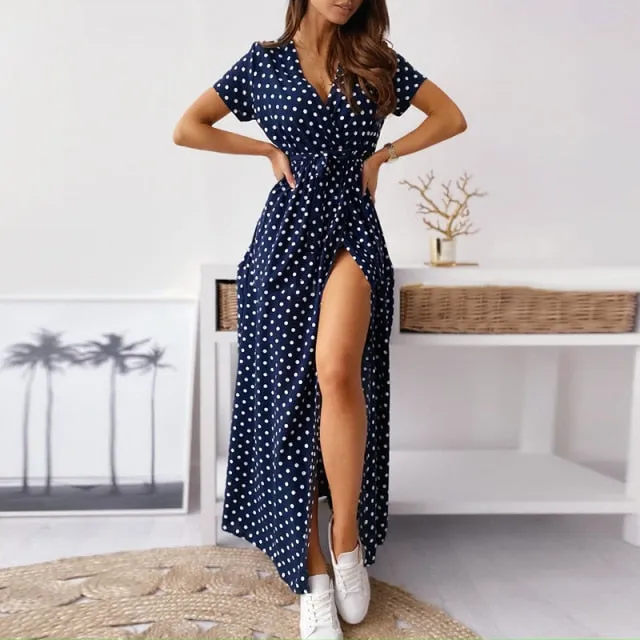 Shortsleeved Wrap-Style Dress With Polka Dots