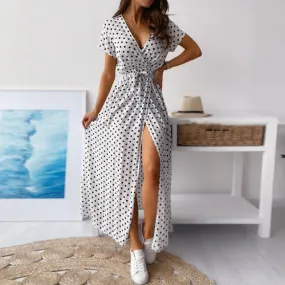 Shortsleeved Wrap-Style Dress With Polka Dots