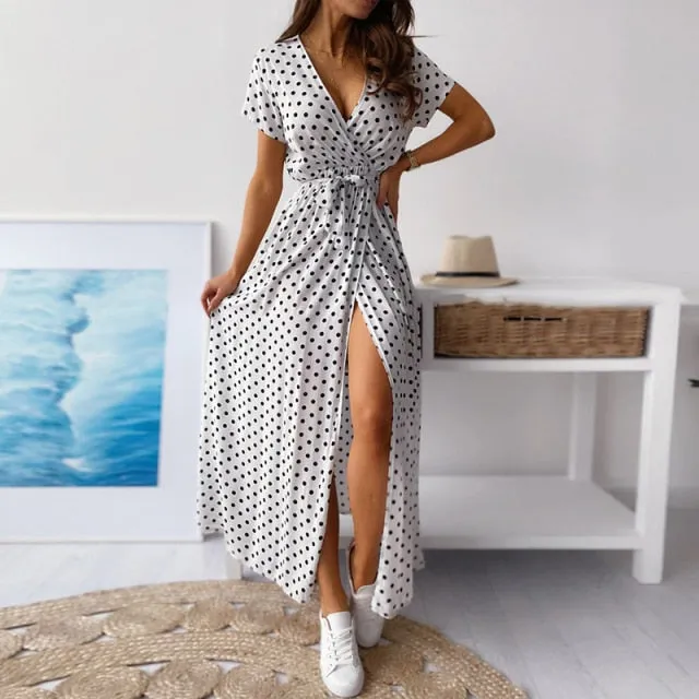 Shortsleeved Wrap-Style Dress With Polka Dots