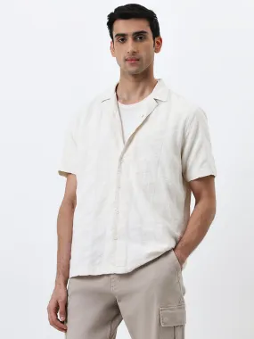 WES Casuals Off-White Seersucker Relaxed-Fit Cotton Shirt