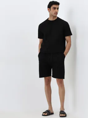 WES Lounge Black Mid-Rise Relaxed-Fit Cotton Blend Shorts