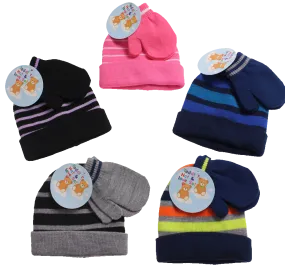 Winter-Hats Toddler & Infant Striped Cuff Knit Hat & Mitten Set, Assorted Designs