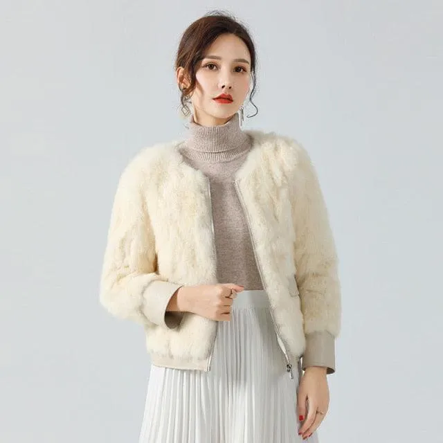 Women Winter Real Rabbit Fur Coat