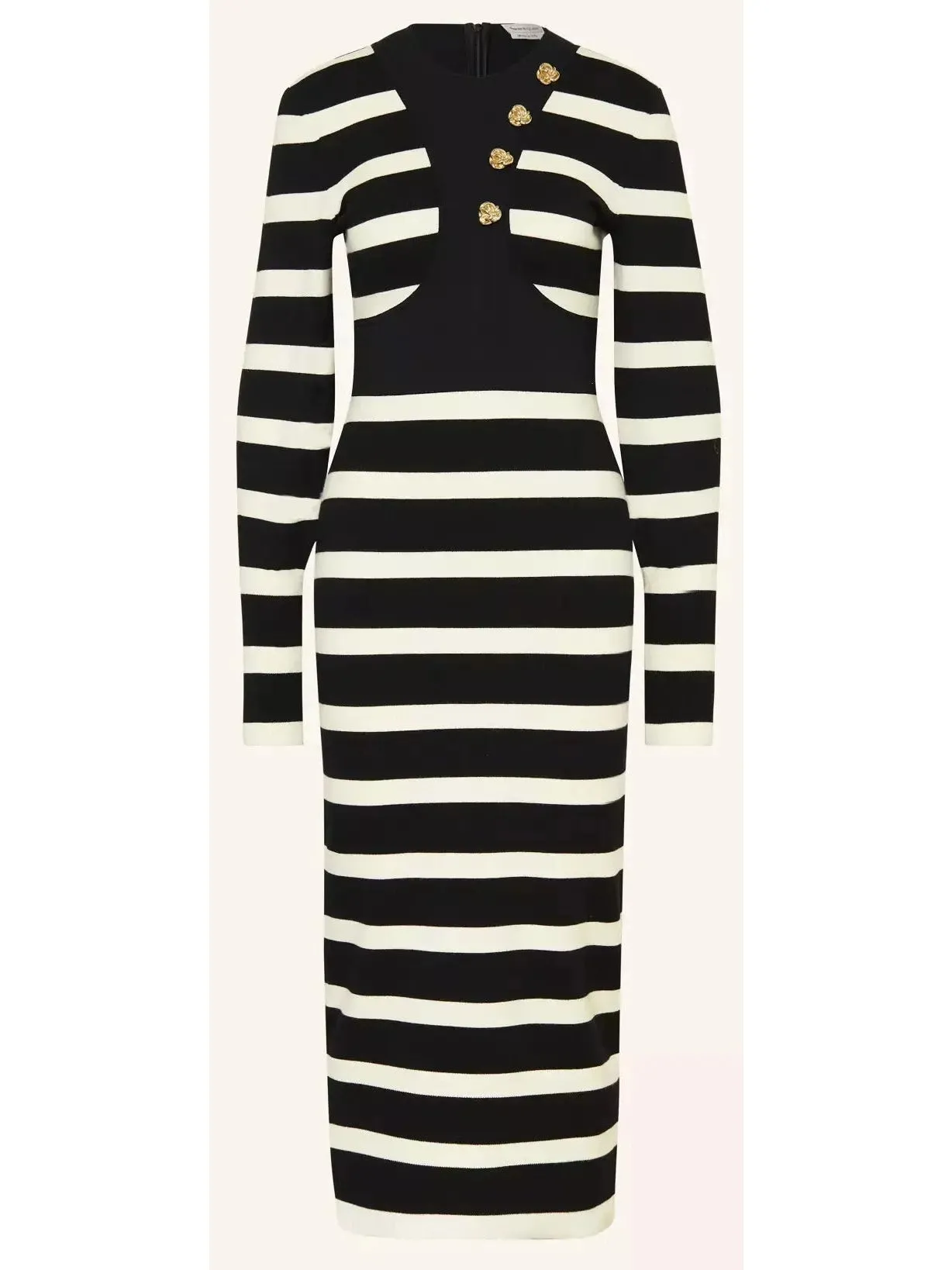 Women’s Black and White Striped Wool-Blend Midi Dress