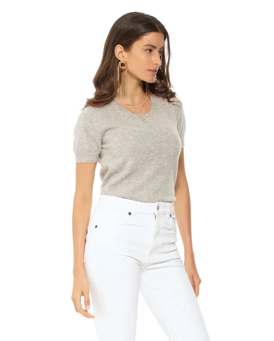 Women's Pure Cashmere T-Shirt Light Grey