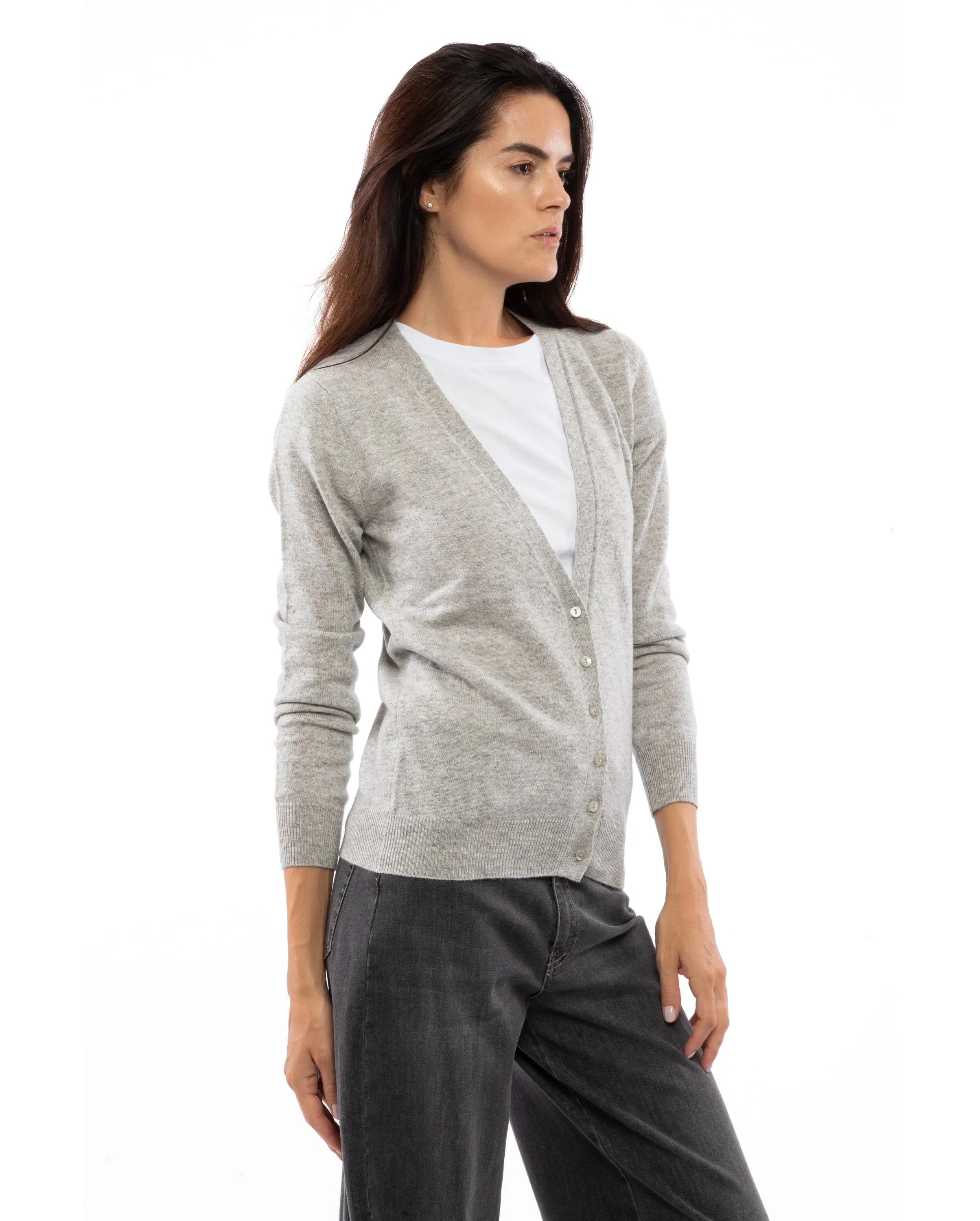 Women's Pure Cashmere V-Neck Cardigan Light Gray