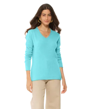 Women's Ultra-Light Cashmere V-Neck Sweater Cyan