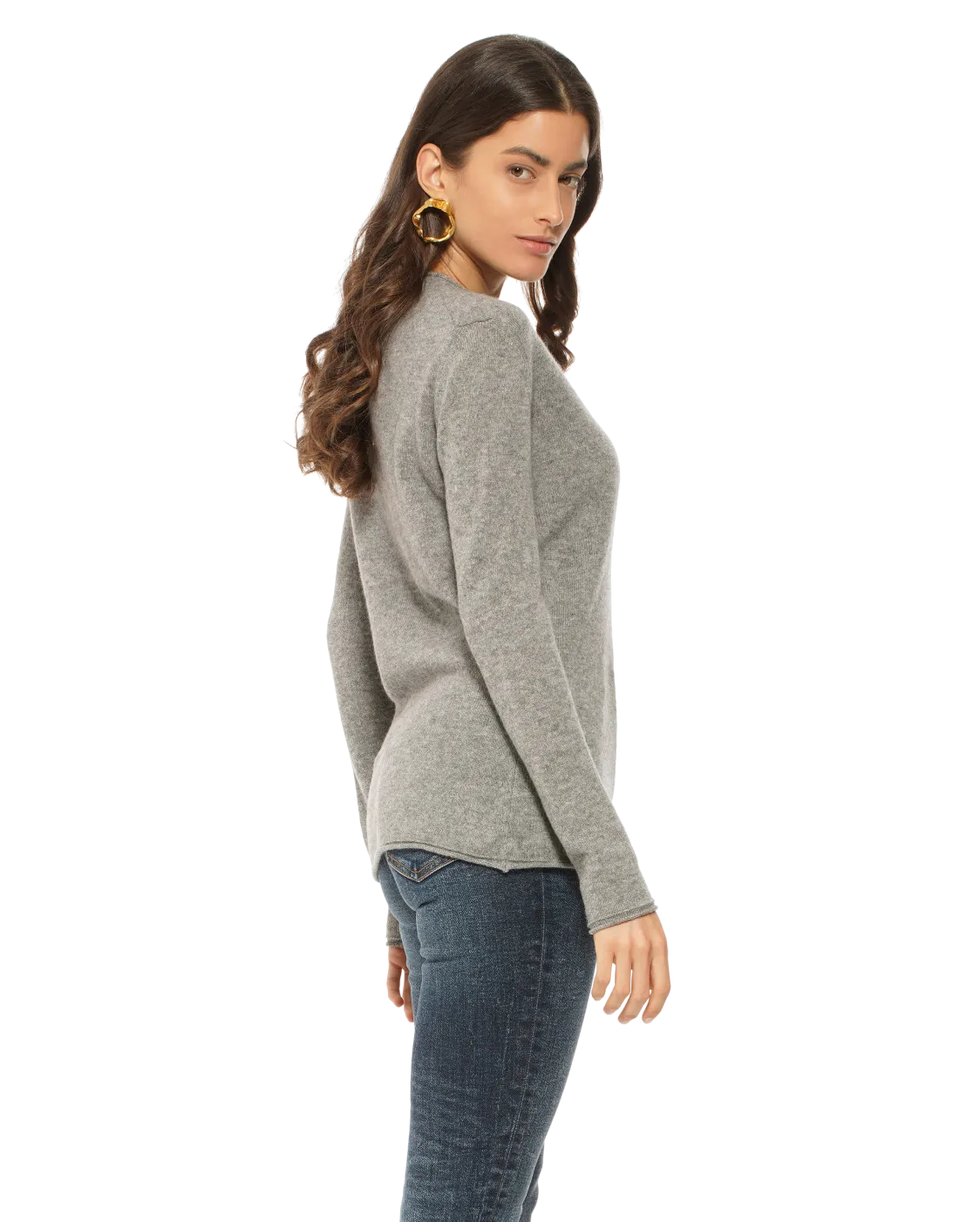 Women's Ultra-Light Cashmere V-Neck Sweater Medium Grey